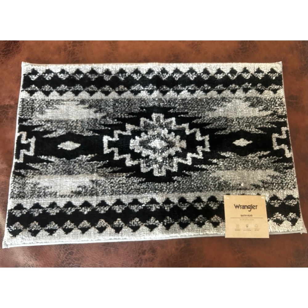 Wrangler Bath Rug Black Grey White Southwestern Geometric 20x30 Skid Resistant